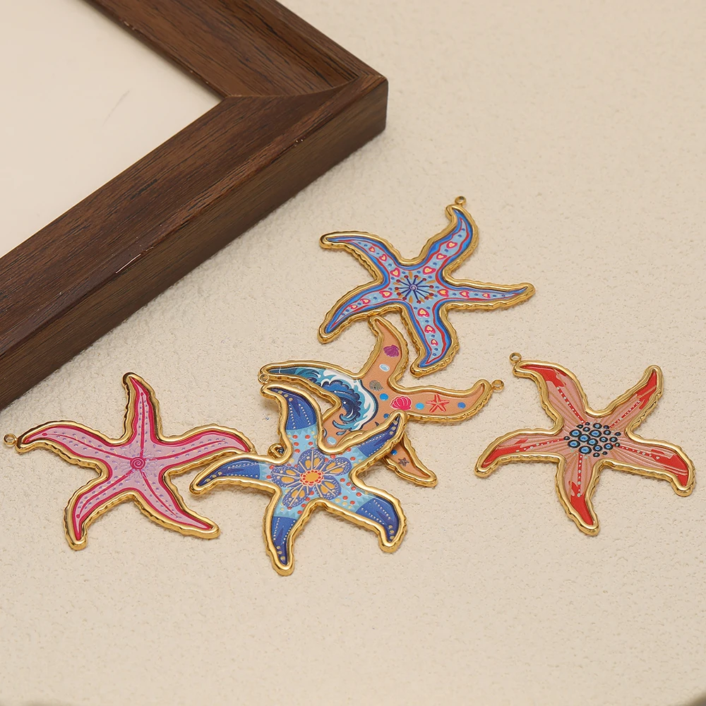 3 Stück Edelstahl-Emaille-Seestern-Anhänger für DIY-Kinder-Schmuck, Ohrringe, Halsketten-Charms, Armband-Bastelzubehör, Ozean-Serie – Detail 4