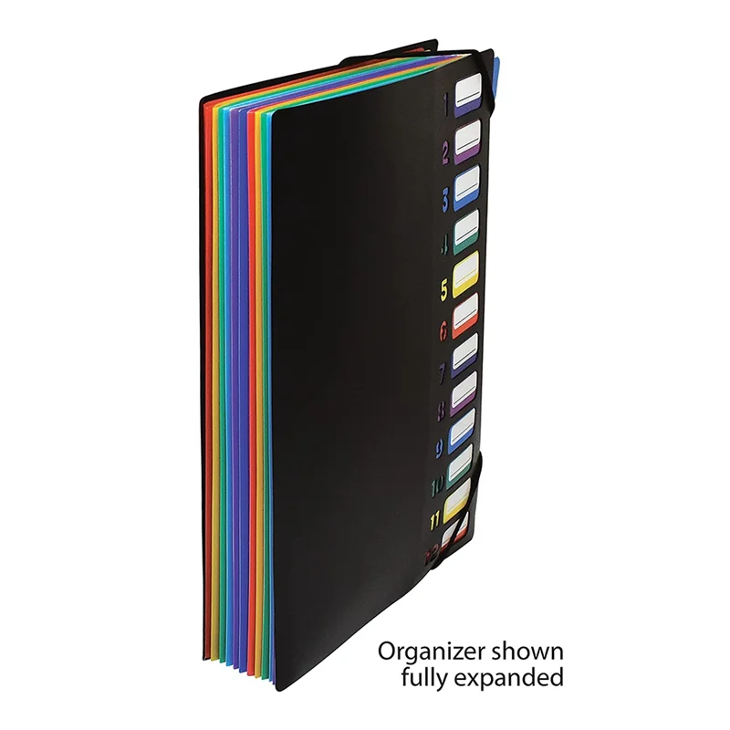 24 przezroczyste kieszonkowe rozkładana teczka 12 kolorowych zakładek, mieści 300 arkuszy, Organizer na dokumenty, ponumerowane na okładce 1 szt.