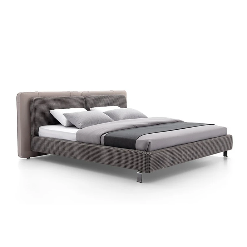 

Italian minimalist leather double bed, floating bed, master bedroom Internet celebrity wabi sabi