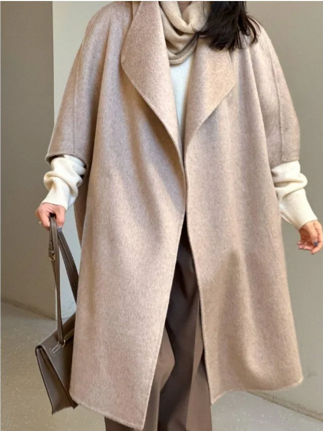 

Ele Woolen Cloak oulder Wrap Winter Aosphere Classy Collar Coat Outerwear Women's Faion Chic Loose Fit Thiened