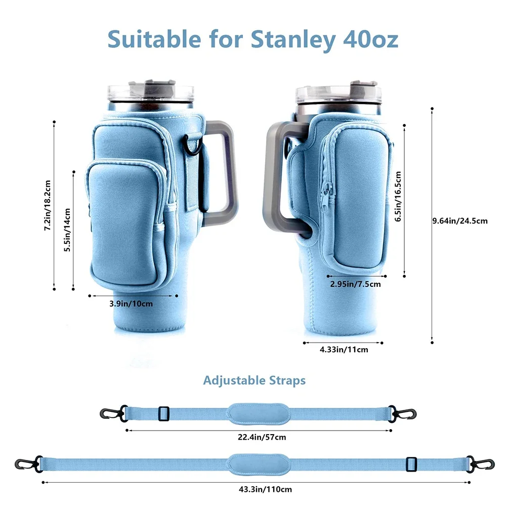 30 uncji 40 uncji Izolowany pokrowiec na butelkę wody do kubka Stanley z etui Regulowany pasek na ramię Anty-upadkowy, antypoślizgowy, zmywalny rękaw