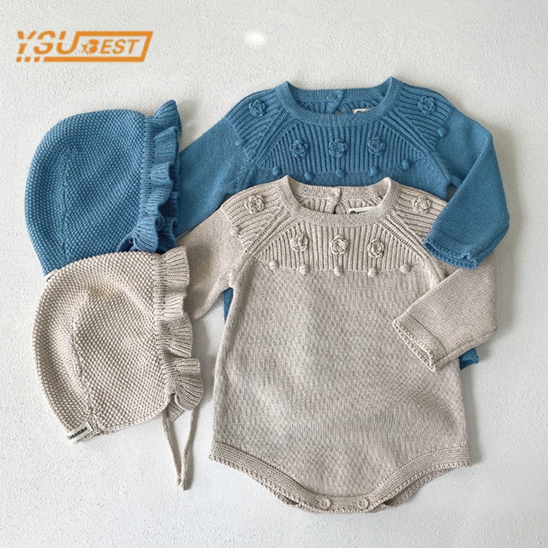 

Newborn Baby Girls Long Sleeve Flower Knit Rompers Autumn Infant Jumpsuit Kids Baby Girls Rompers Clothes