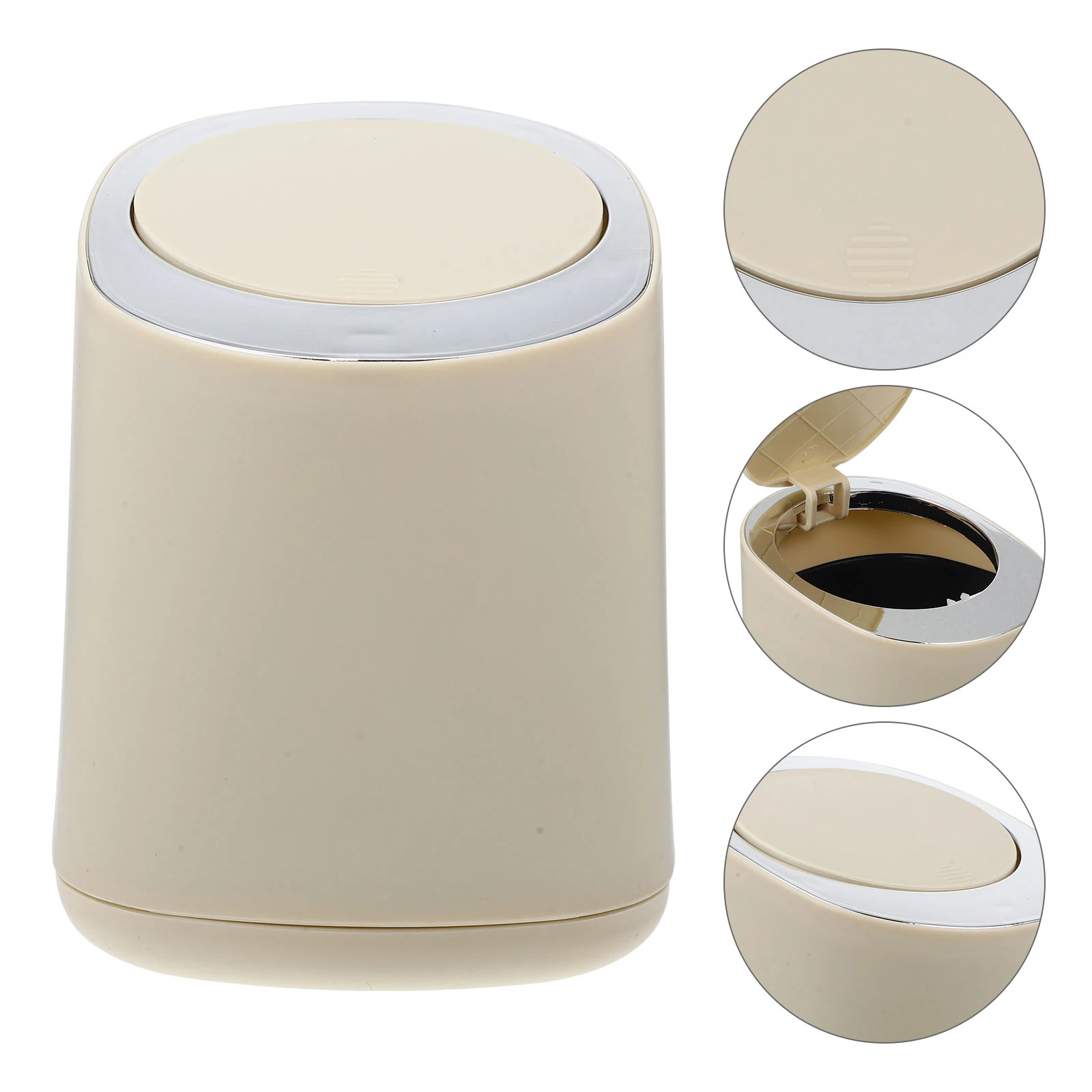 

Press Lid Trash Can Cream White Mini Desk Garbage Bucket Home Office Waste Paper Bin Household Plastic Storage Container Modern