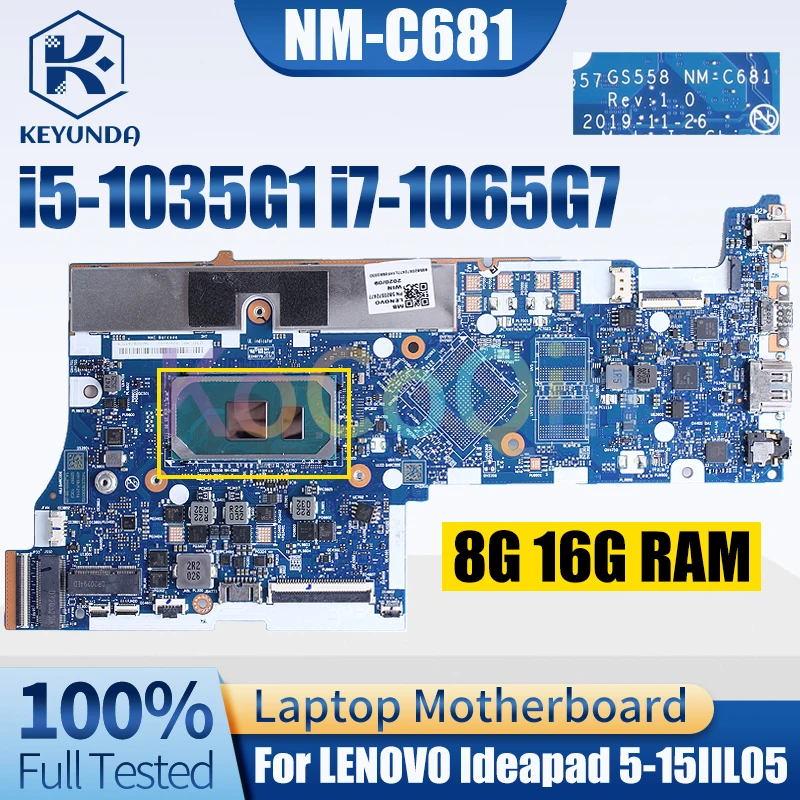 NM-C681 For LENOVO Ideapad 5-15IIL05 Notebook Mainboard i5-1035G1 i7-1065G7 8G 16G 5B20S72477 Laptop Motherboard Full Tested