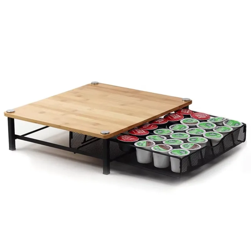 

Wood Metal Coffee Capsule Storage Holder High-Capacity Coffee Drawer 36 Pods Coffee Capsule Storage Drawer