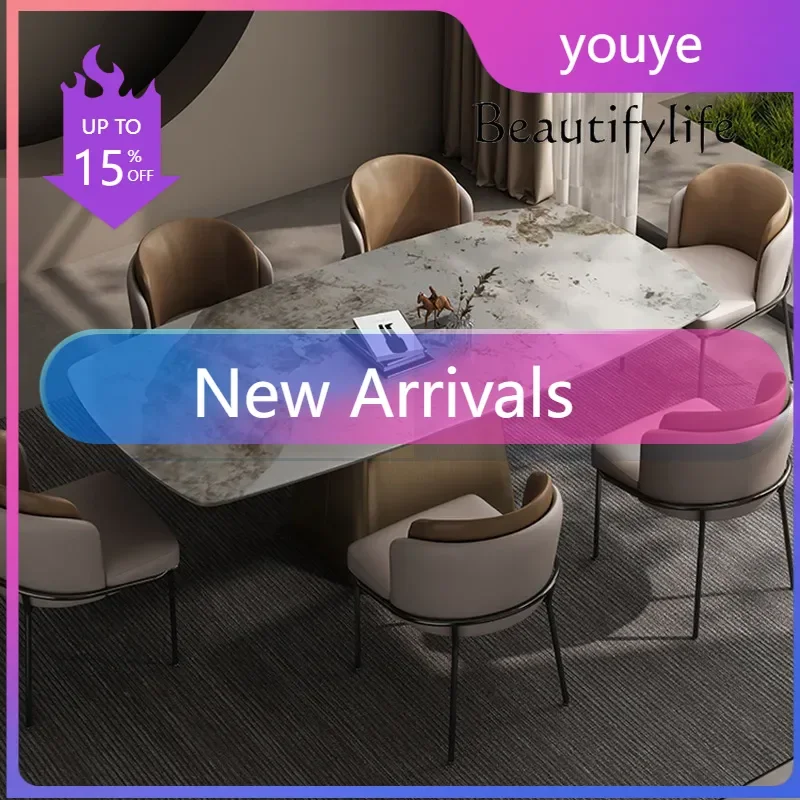 N36 ASimple And Fashionable Rock Slab Dining Table Rectangular Household Small Apartment Light Luxury Tea Table Designer Bright