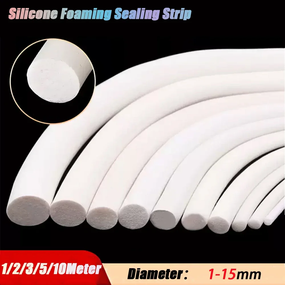 1/2/3/5/10M Dia 1/1.2/1.5/2/2.5/3/4/4.5/5/5.5~15mm White Silicone Rubber Foam Sealing Strip Round Sponge Cord Cabinet Door Seal