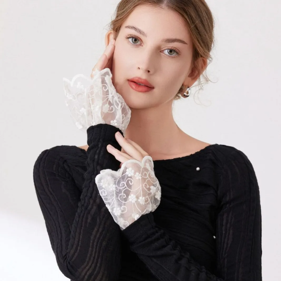 Accesorios para mujer, mangas de mano de encaje, temperamento, estilo de fragancia pequeña, mangas decorativas, puños de alta gama de encaje tridimensional