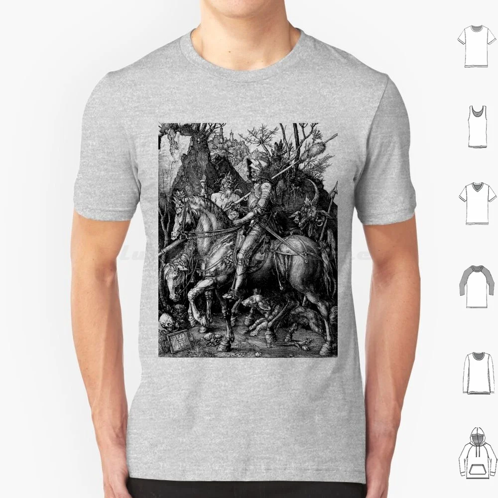 Knight And Death T Shirt 6xl Cotton Cool Tee Knight Death Medieval Devil Durer Albrecht Dürer Engraving Renaissance Dürer Skull