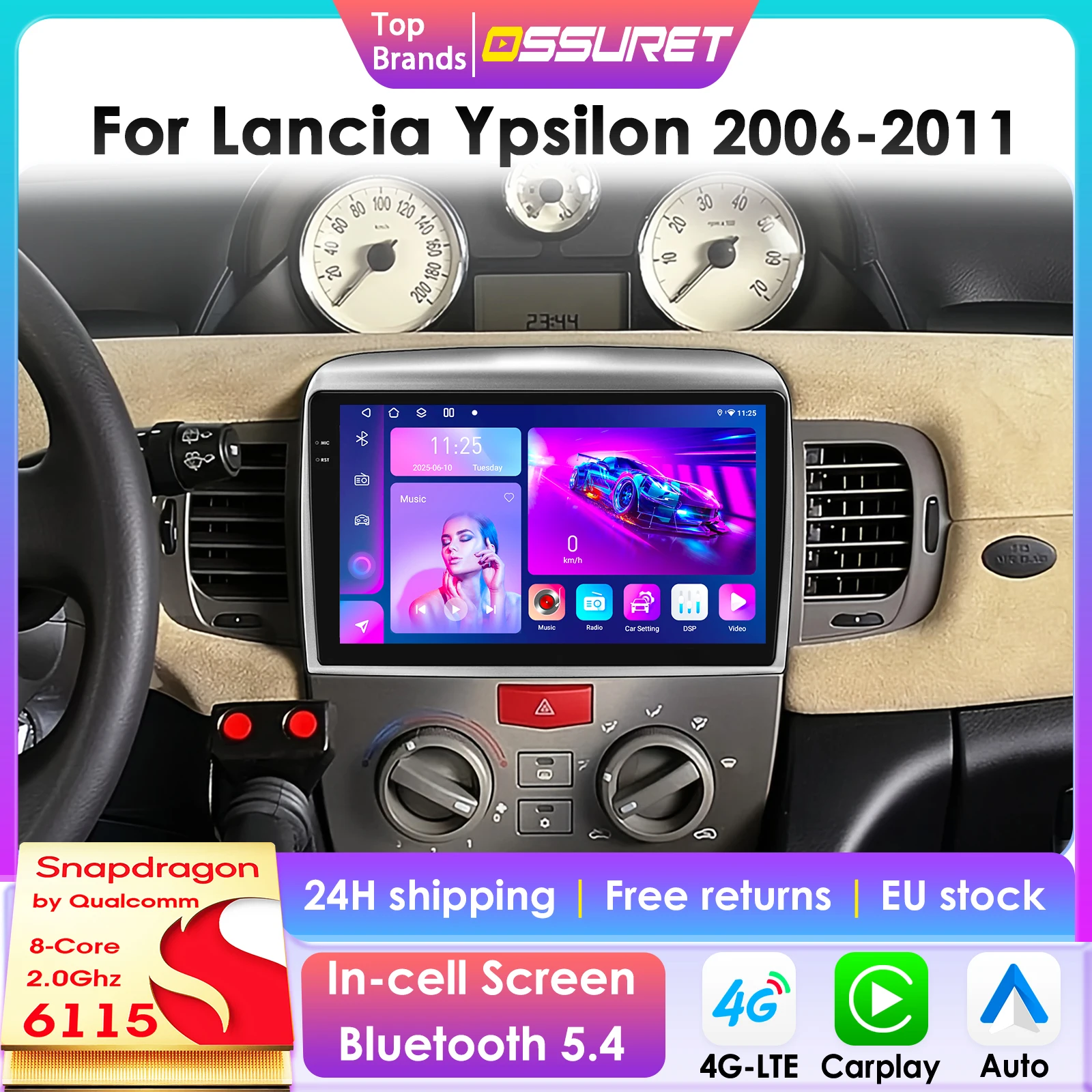 Draadloze CarPlay Android Auto autoradio voor Lancia Ypsilon 2006 - 2011 GPS Intelligent Systems Stereo Multimedia Autoradio 6115 - afbeelding 2