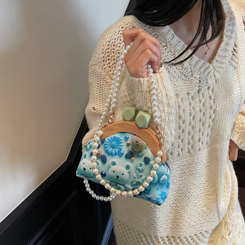 حقيبة صغيرة مطبوعة برسوم كارتونية، حقيبة صدفة لطيفة للفتيات، حقيبة سلسلة من اللؤلؤ العطري، حقائب كروس للنساء حقائب يد للسيدات #4