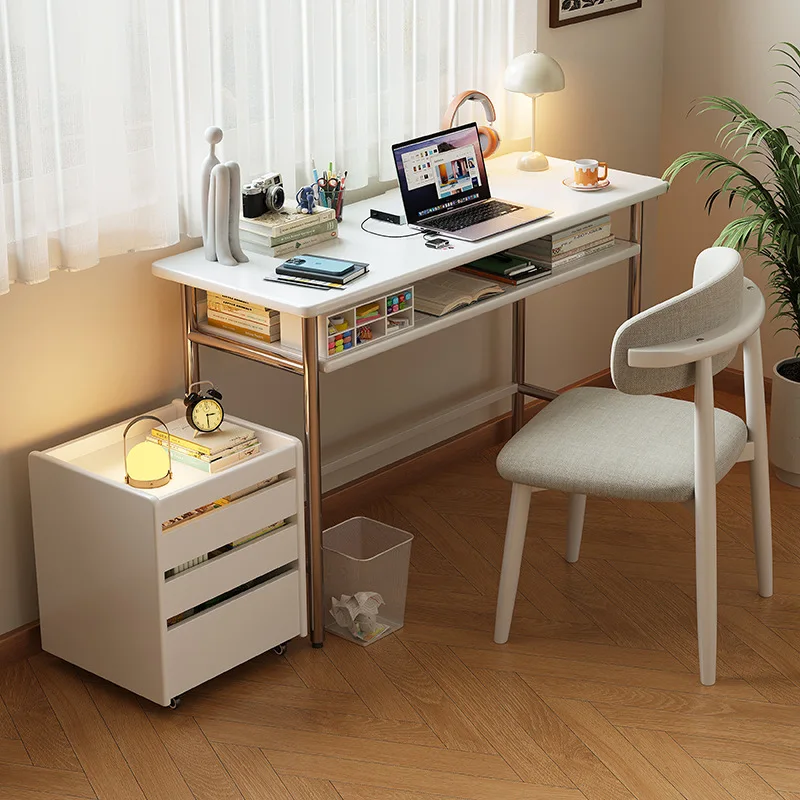 Solid Wood Desk, Home Computer Desk, Small-sized Student Minimalist Writing Desk, Stainless Steel Desk Legs, Office Desks