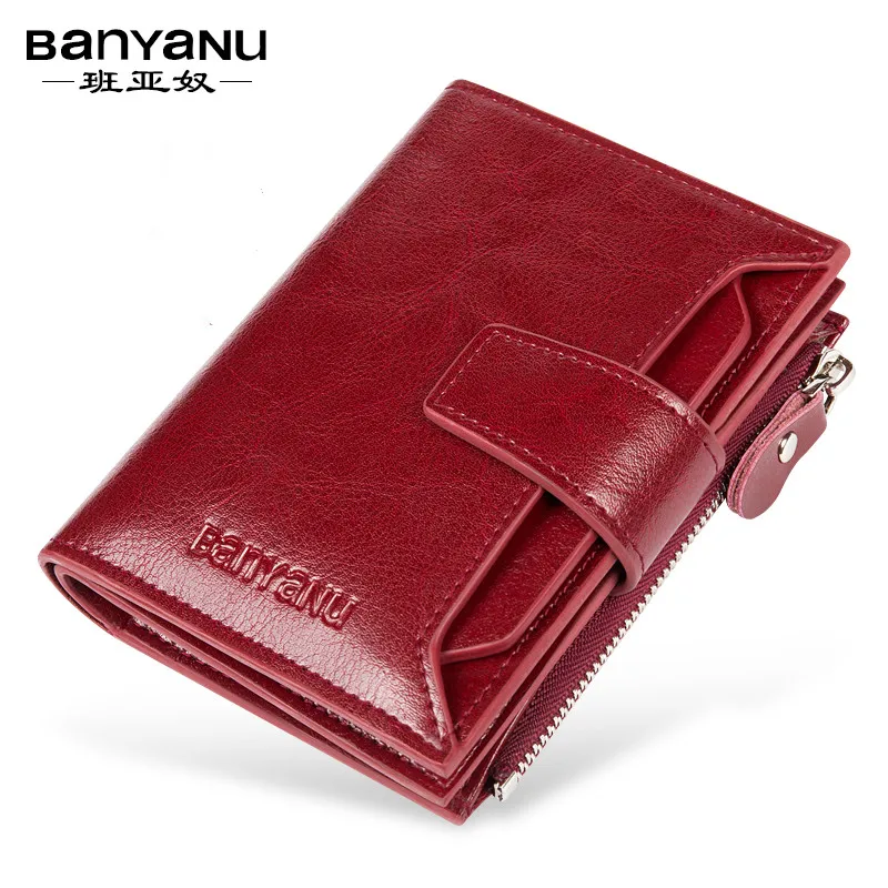 Fashion Vintage RFID Blocking Women Wallet Genuine Leather Fold The Zipper Wallet Credit Card Holder Coin Purse Wallet for Women