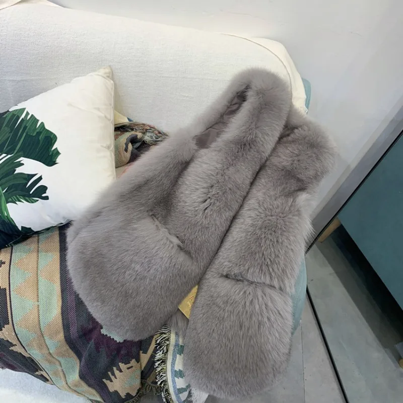 2025 herbst und Winter Neue Nachahmung Fuchs Pelz Gras Weste frauen Mitte Bis Lange Mode Pelz einteiliges mantel Weste Weibliche Kleidung