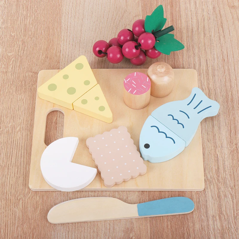 Wooden Cutting Play Food Toy for Kids Kitchen Pretend Fruit &Vegetable Educational Toy for Toddler Children Gift Montessori