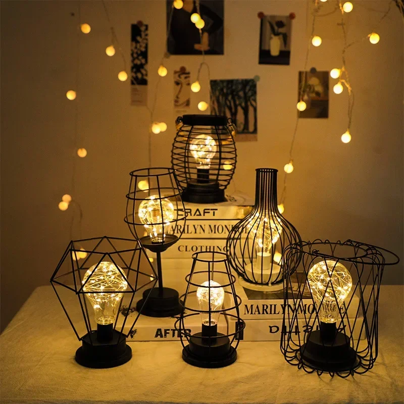 Night Light Wrought Iron Desk Lamp Desktop Light Bedroom Beside Decoration Atmosphere Lamps Led Copper Wire