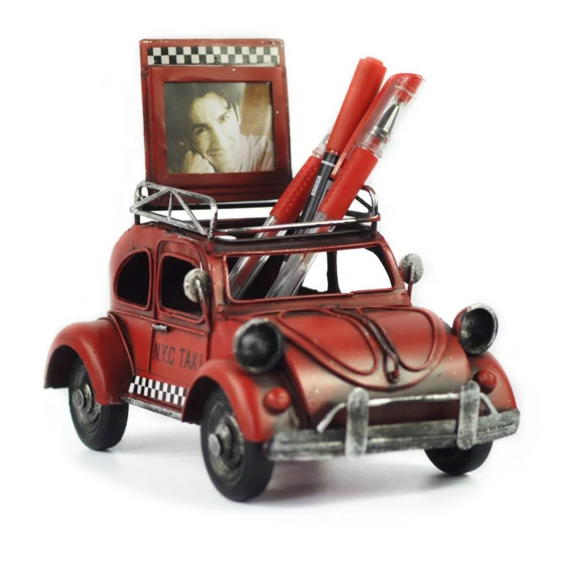 

Car model retro decoration retro metal statue miniature handicraft with pen holder photo frame picture