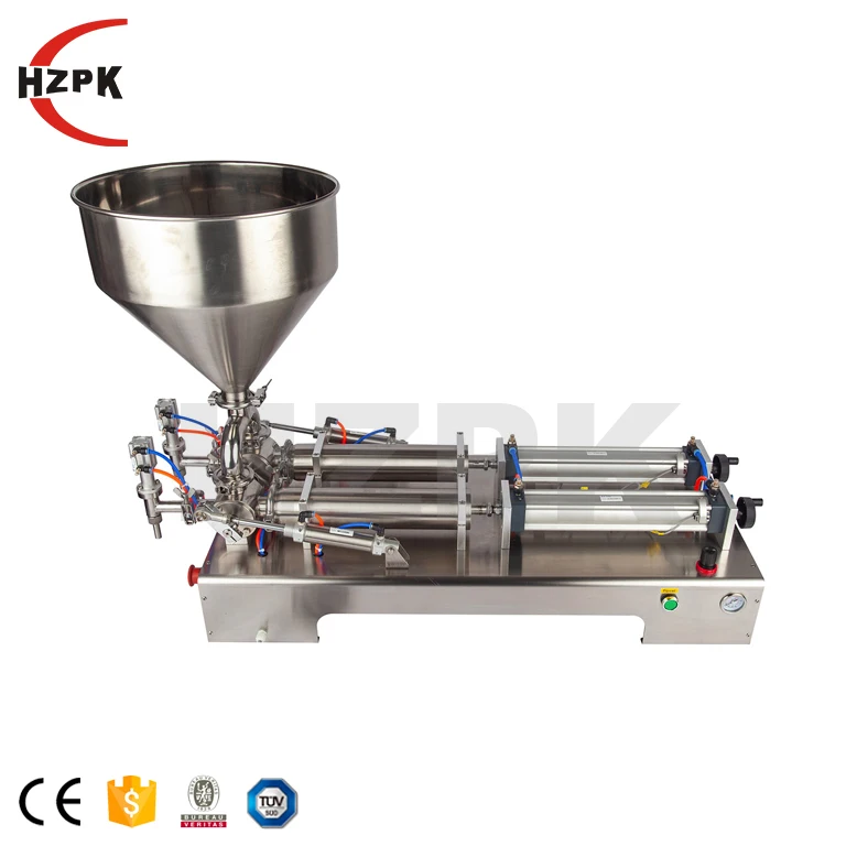 HZPK Semi Auto Customized Double Nozzles Water Bottle Shampoo Jam Sauce Honey Paste Filling Machine