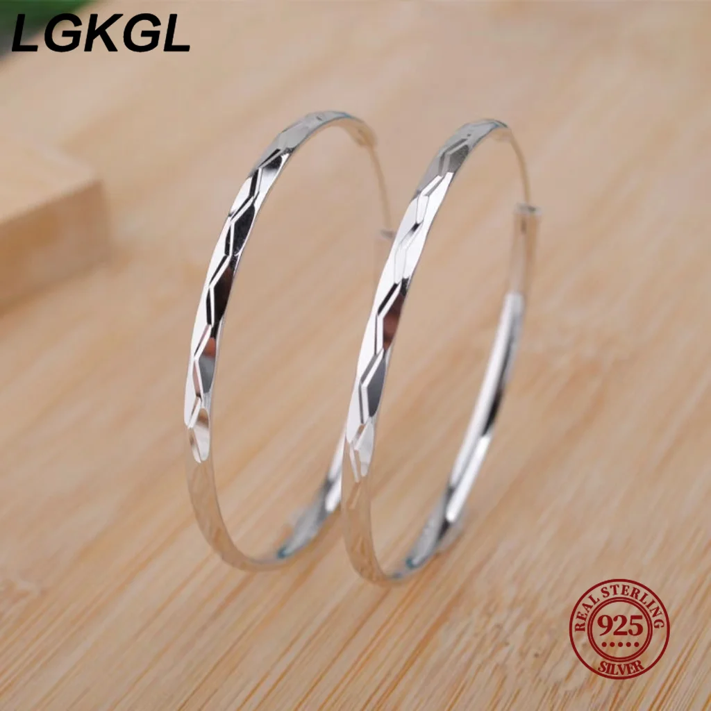 LGKLG top quality 925 Sterling silver Earrings women lady noble fashion design beautiful charm 7cm big circle Earring Jewelry