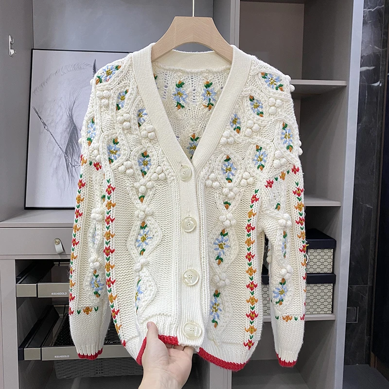

Women Sweater Top Royal Loose Vintage High-end Cashmere Floral Knitted Luxurious 100% Christmas Sweater Elegant Lady Female
