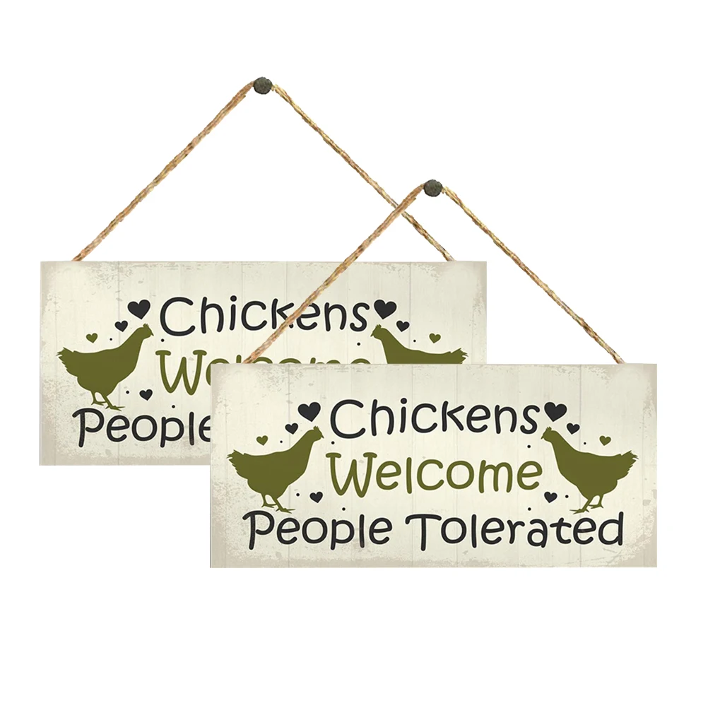 

5pcs Wood Hanging Sign Farmhouse Vintage Farm Sign Durable Wooden Board Yard Patio Door Wall Decor Tolerated Chickens Welcome