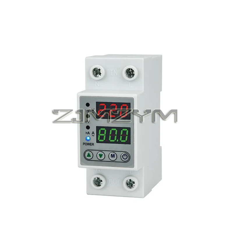 Digital Over Under Voltage Relay Protector, Dual Display, Din Rail, Limit Over Current Protection, 40A, 63A