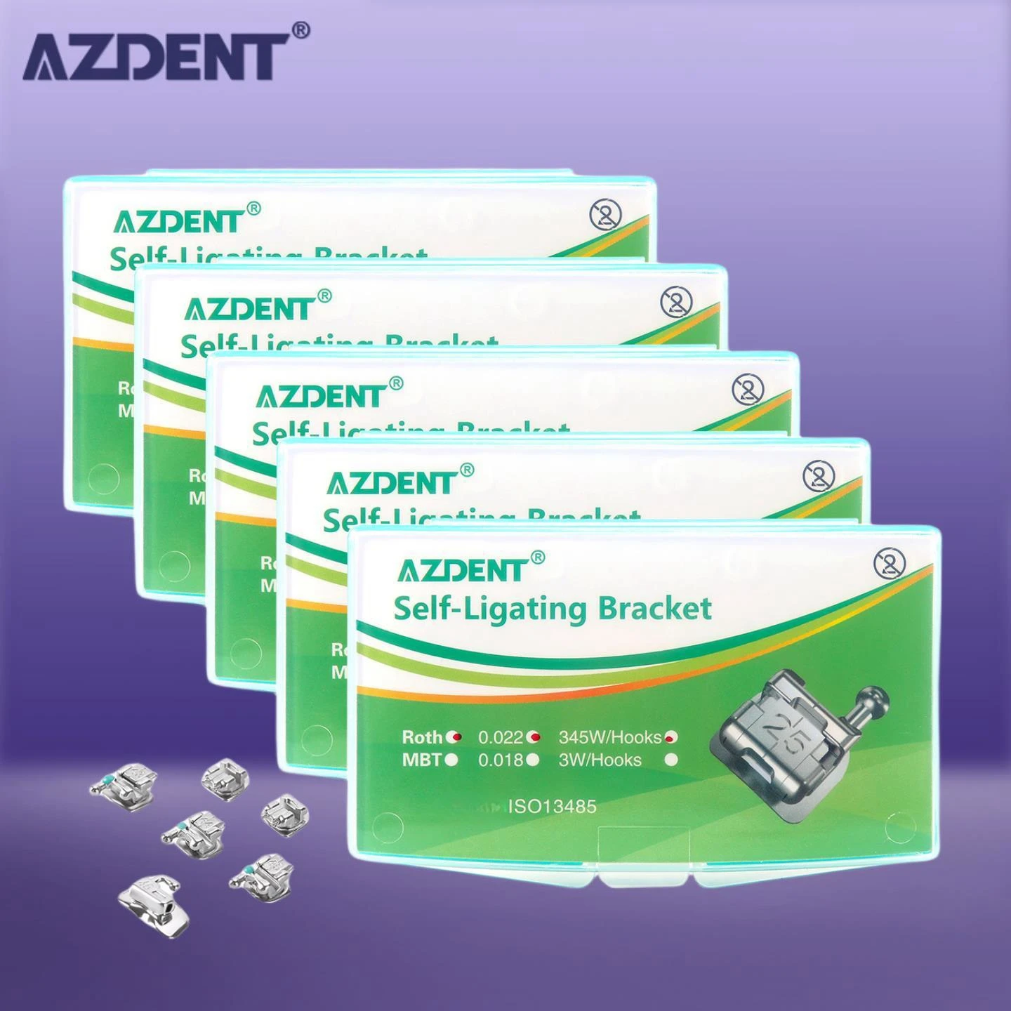 

AZDENT 5 Boxes Dental Orthodontic Brackets Braces Split Welding Passive Self Ligating Roth/ MBT 0.022 Hooks 345 with Buccal Tube