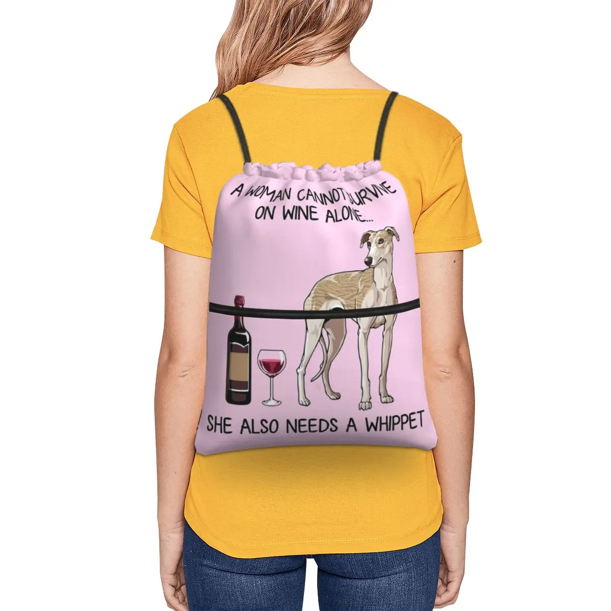Whippet Dog And Wine Funny Gift For Dog Mom Backpacks Fashion Drawstring Bundle Pocket Shoes Bag Book Bags for Travel School