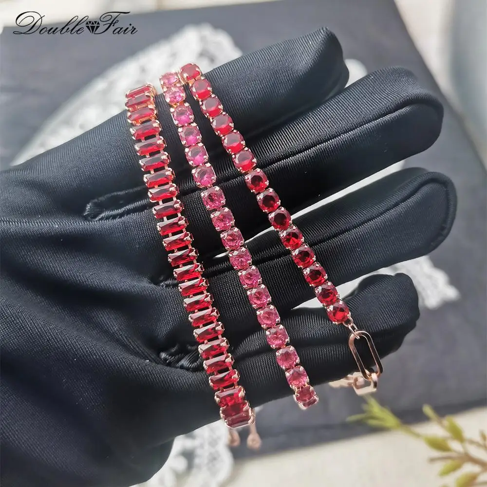 Designer Red Zirconia Short Tennis Bracelets for Women Men Dazzling Crystal Adjustable Chain on Hand Party Daily Gifts Jewelry