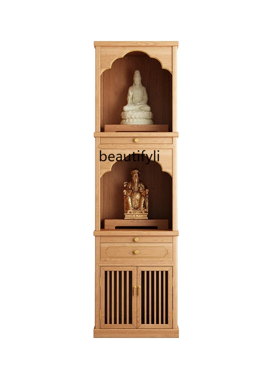 Double-Seat Double-Layer Solid Wood Buddha Niche Clothes Closet Simple Buddha Shrine Avalokitesvara Buddha Cabinet Home