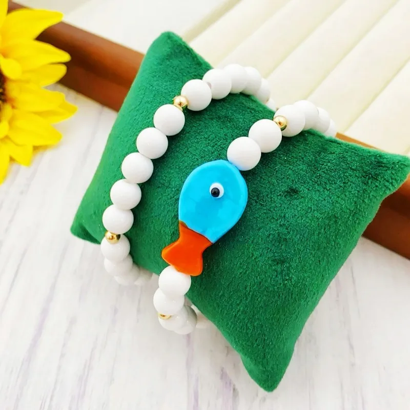 

2-piece Set of Acrylic Round Beaded Elastic Bracelets for Women High-end Ceramic Small Fish Beaded Bracelets Sweet Temperament