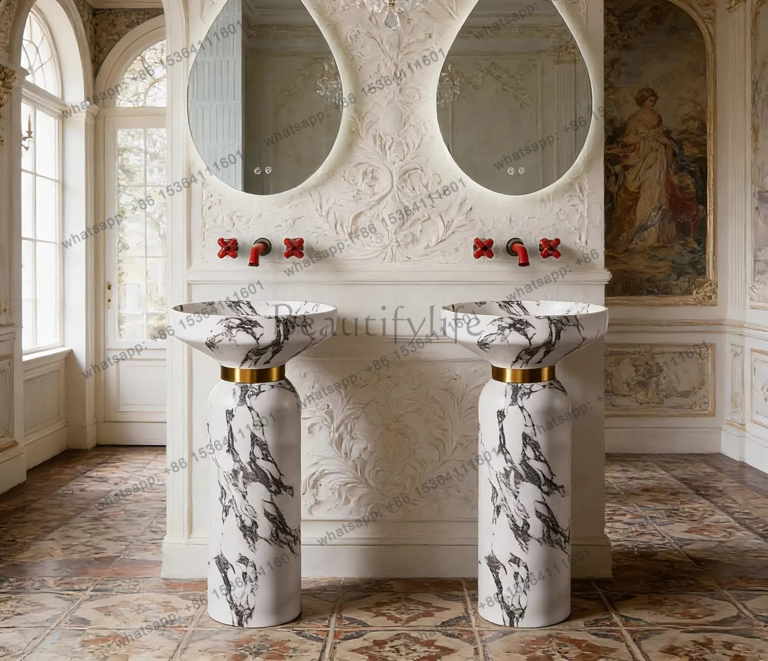 French retro floor-to-ceiling column basin wash basin hotel washbasin designer