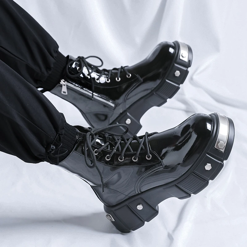 الرجال الأحذية الجلدية في الهواء الطلق سميكة سوليد يمكن ارتداؤها المضادة للانزلاق عادية المشي لمسافات طويلة موضة الشارع بمحركات الأحذية سميكة القاع حذاء من الجلد #6