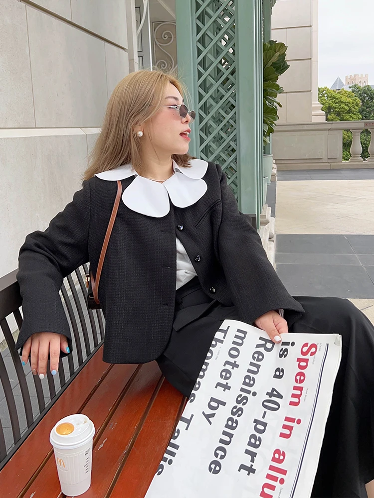 

Куртка Vogana: повседневная, тонкая, оригинальная, большого размера, модная и стройнящая, для осени, в корейском стиле, с круглым вырезом, на пуговицах