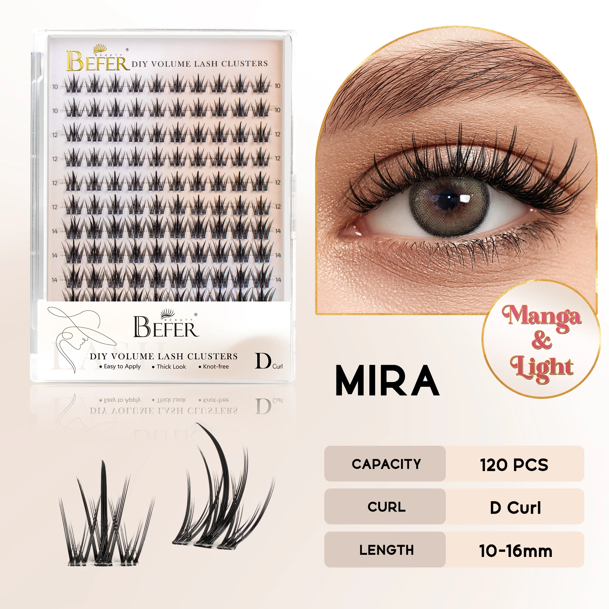 BEFER Cluster Wimperextensions D Curl DIY Wimperverlenging Manga Lash Cluster Pluizig Volume Individuele Natuurlijke Valse Wimperclusters