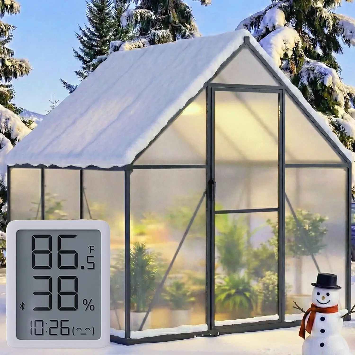 

Теплица 6×6 футов для улицы, прозрачная теплица-оранжерея для зимнего садоводства, поликарбонатная теплица с электронным термометром