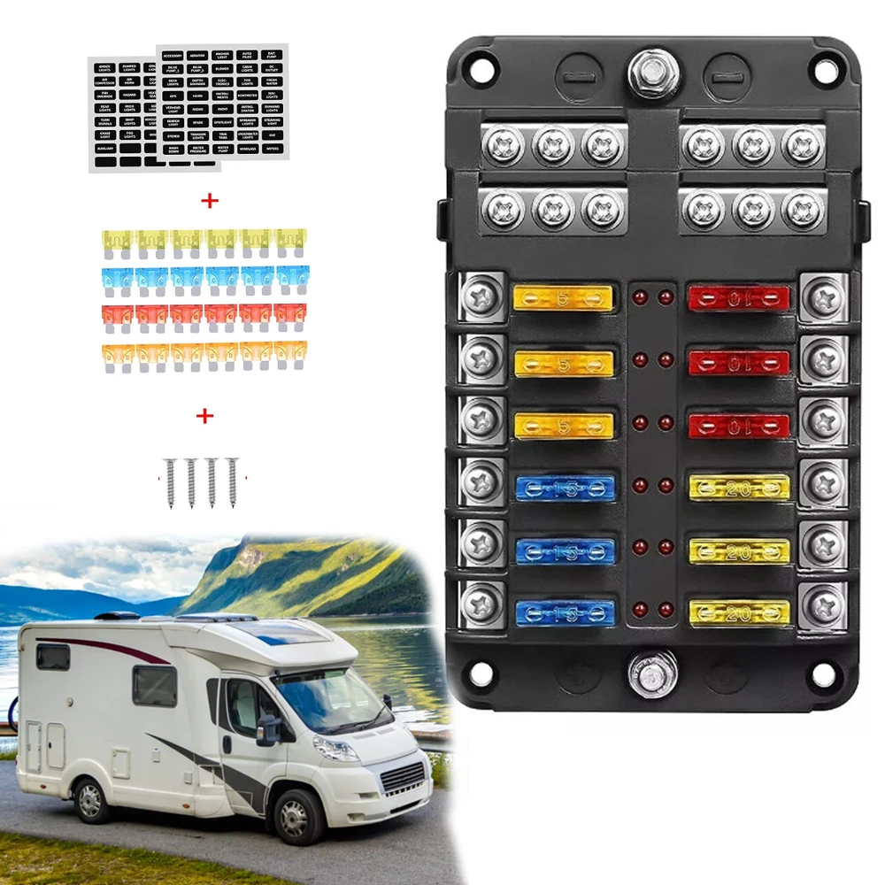 RV Fuse Box Holder 6/12 Ways Blade Fuse With Plastic Cover For Power Panel Board Camper RV Accessorie Car Boat