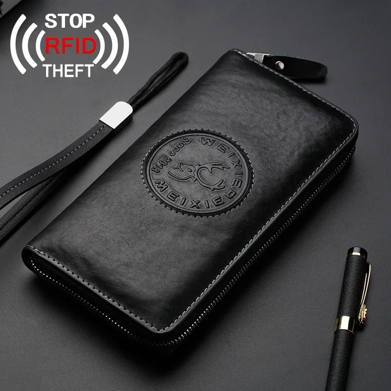 100% Genuine Leather Wallet RFID Anti-theft Brush Men's Wallet Luxury Clutch Bag Casual Business Large Capacity Purse Money clip