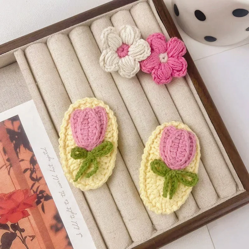 

Tulip Flower Hair Clip for Girls Hair Accessories Baby Barrettes Knitted Floral Headwear Children Cute Go Well with Dress