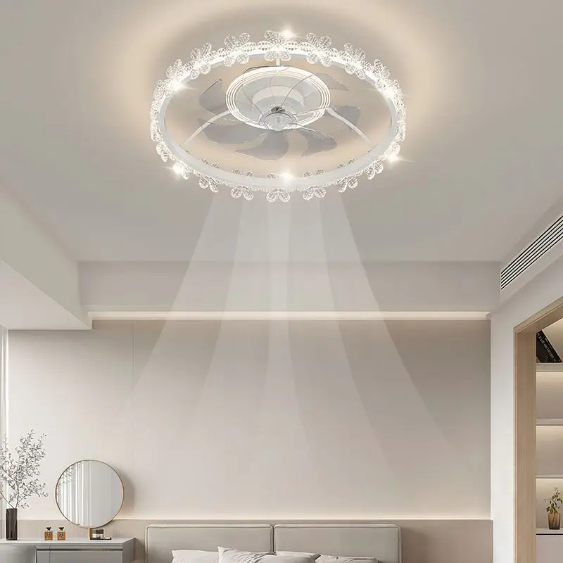 

Bedroom ceiling fan Princess lamp Modern minimalist dining room master bedroom luxury charged invisible mute fan lamp.