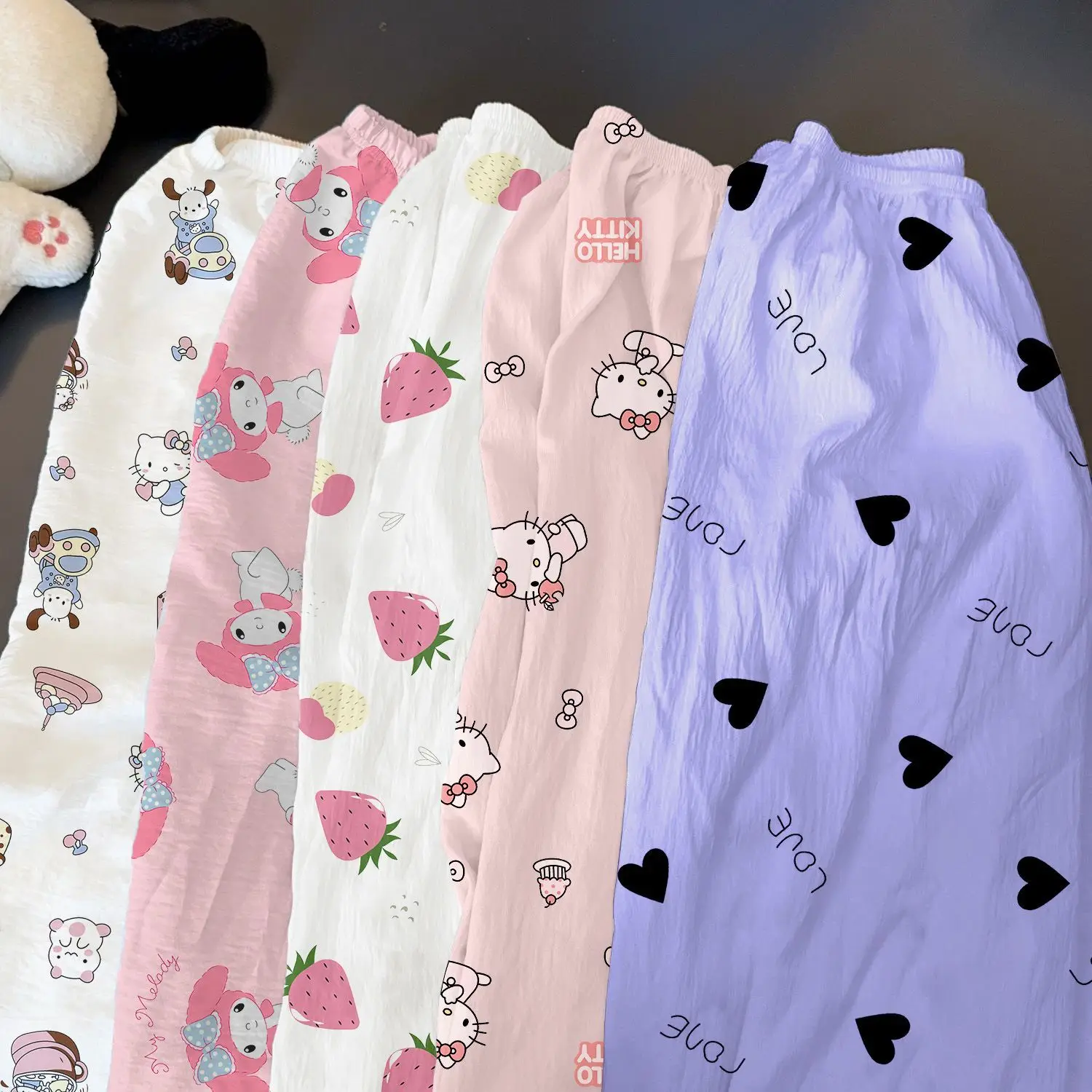 2026 New Hello Kitty Cute Cartoon Pants Sleepy Pants Lazy Milk Silk Summer Strolling Wide Legs Casual Comfortable Pants