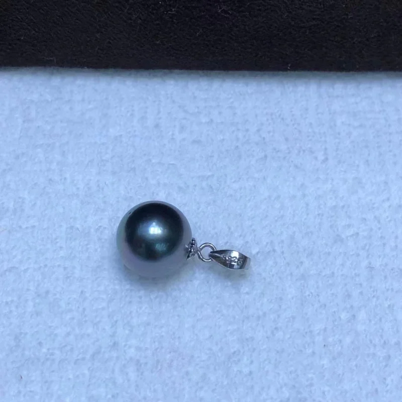 18K Gold Natural Sea Tahitian Pearl 9-10mm Circle Strong Light Slightly Flaw Sterling Silver Pendant