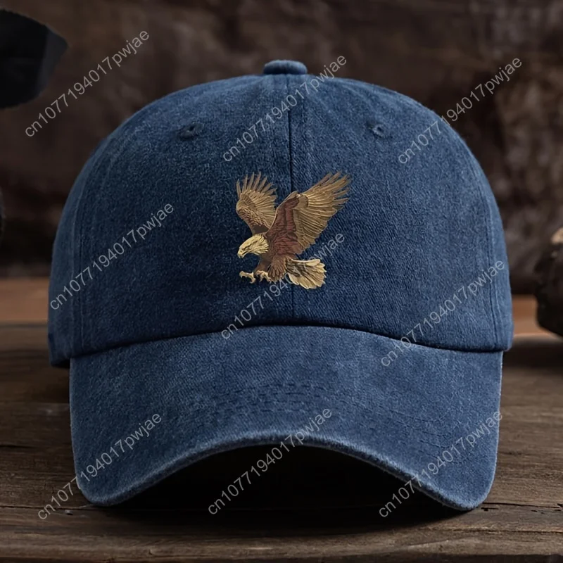 Men's Adjustable Eagle Print Baseball Cap, Stylish Dark Blue Hip Hop Sun Hat | Eagle Design | Durable Headwear