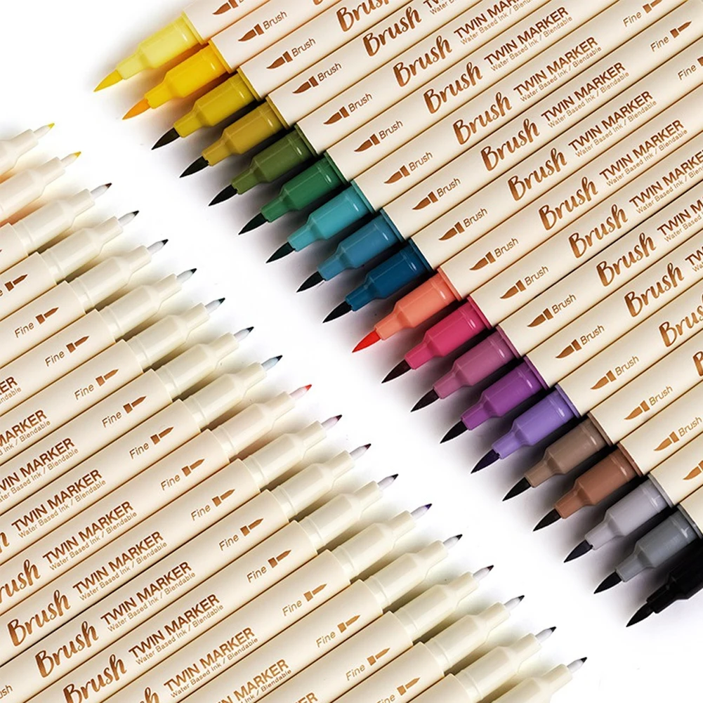 Rotuladores gemelos, pincel de pintura, dibujo de Color Retro, delineador fino, tinta a base de agua, suministros escolares de arte de acuarela mezclable, 3 uds.