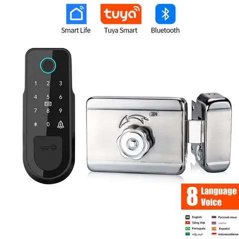 Bluetooth Tuya App Fingerprint Smart Door Lock Gate Password RFID Card Rim Bolt Lock Electronic Door Lock