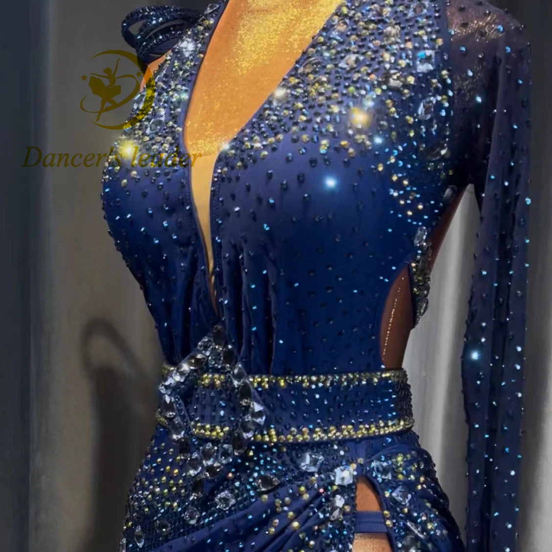 Baile latino AB Stone mujer adultos niños alta gama personalizado tesoro azul falda hueca negro piscina Samba vestido de actuación