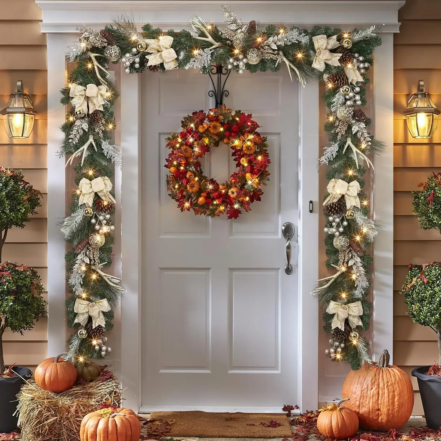 Garvee 6 ft Pre-Lit Christmas Garland Home Party Decor Battery Operated Xmas Garland with 20 LED Lights Outdoor Yard Pine Rattan Hanging Ornaments Cheap Gold Balls for Front Door Fireplace Mantel Stairs Table Decor view 6