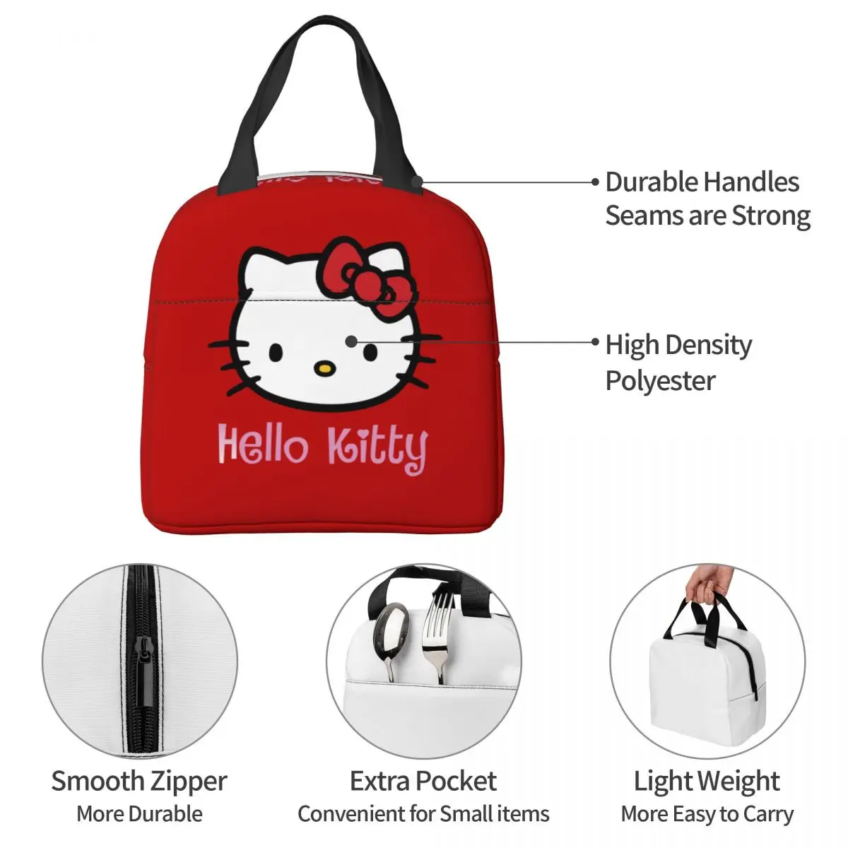 Bolsas de almuerzo con aislamiento facial de Hello Kitty, bolsa térmica reutilizable de alta capacidad, fiambrera, viaje en la playa, hombres y mujeres