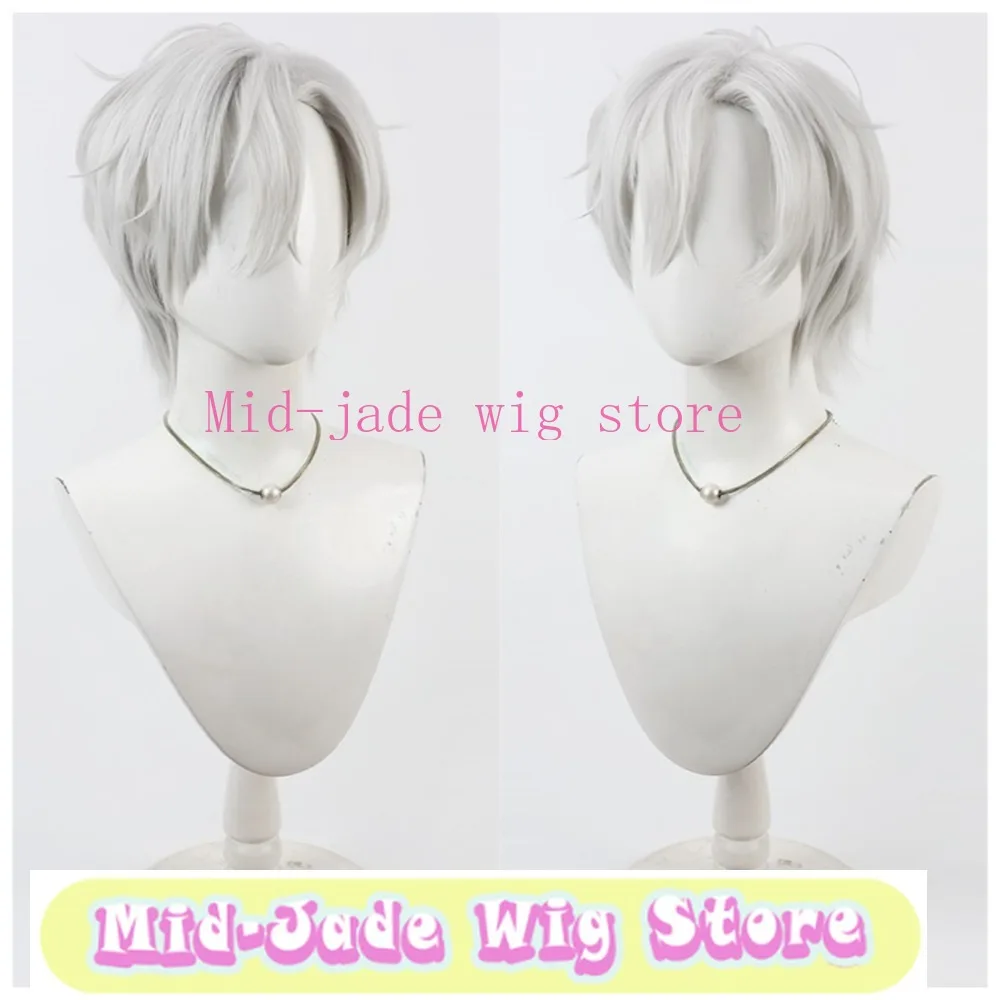 Kuzuha Cosplay Wig Silver White Hair Realistic Scalp Top Heat Resistant Synthetic Fiber Layered Hairpiece for Stage Performance