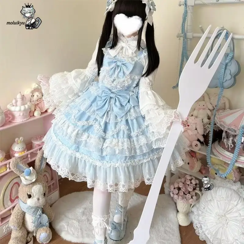 Vestido Lolita Victoriano Kawaii 2026, Vestido de Encaje con Volantes y Flores para Mujer, Lazo de Boda, Estilo Japonés Retro, Elegante Vestido de Princesa